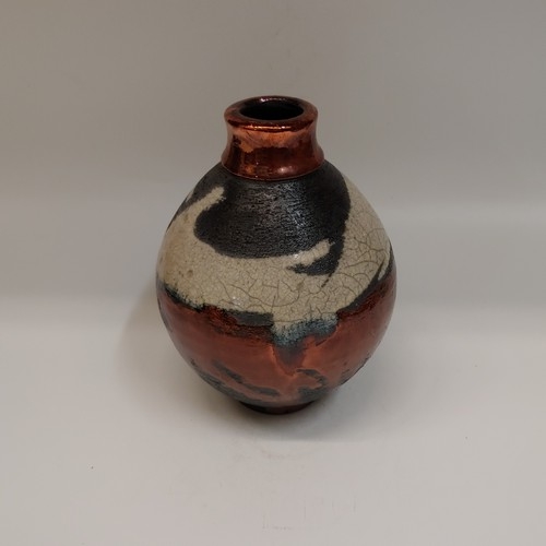 Click to view detail for #220722 Raku Copper, White Crackle and Black $22